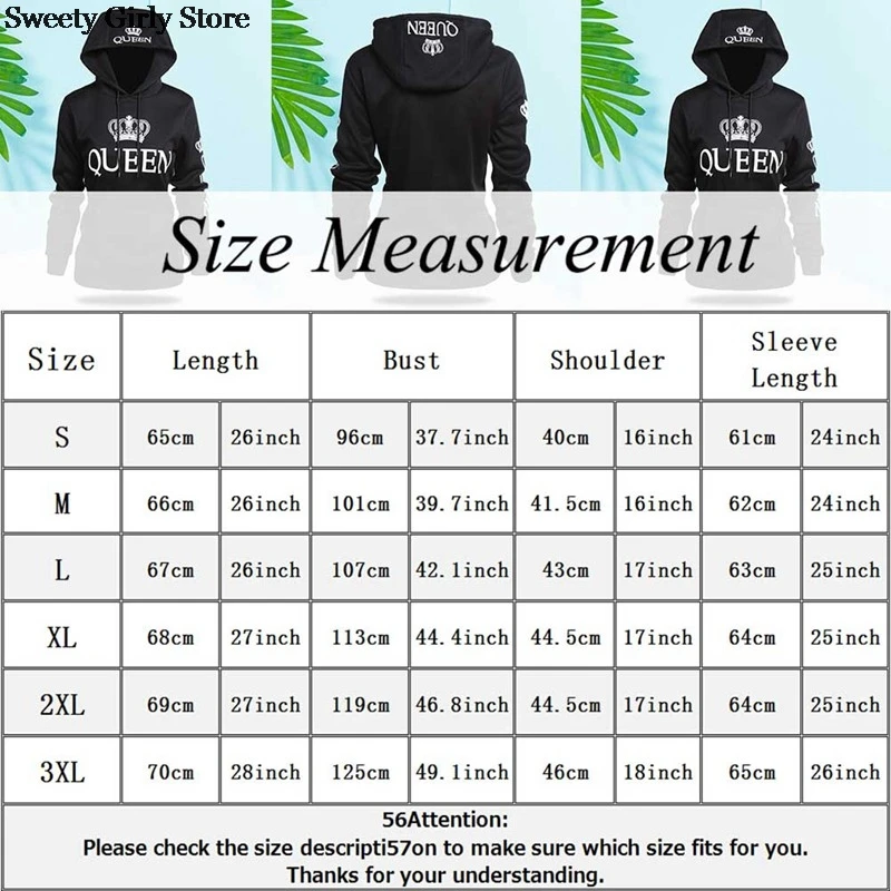 

QUEEN KING Print Hooded Tops Long Sleeve Couple Sweatshirt Casual Fashion Women Men Pullovers Hoodies Fashion Hoodie Streetwear