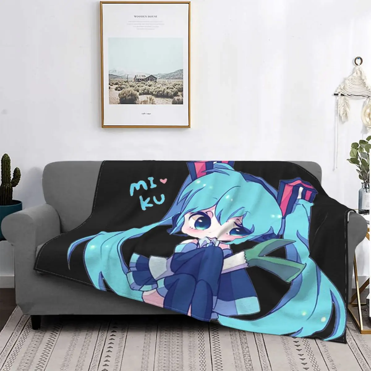

Manta de cantante Miku, colcha a cuadros para cama, sofa, cubierta de playa, colcha de verano