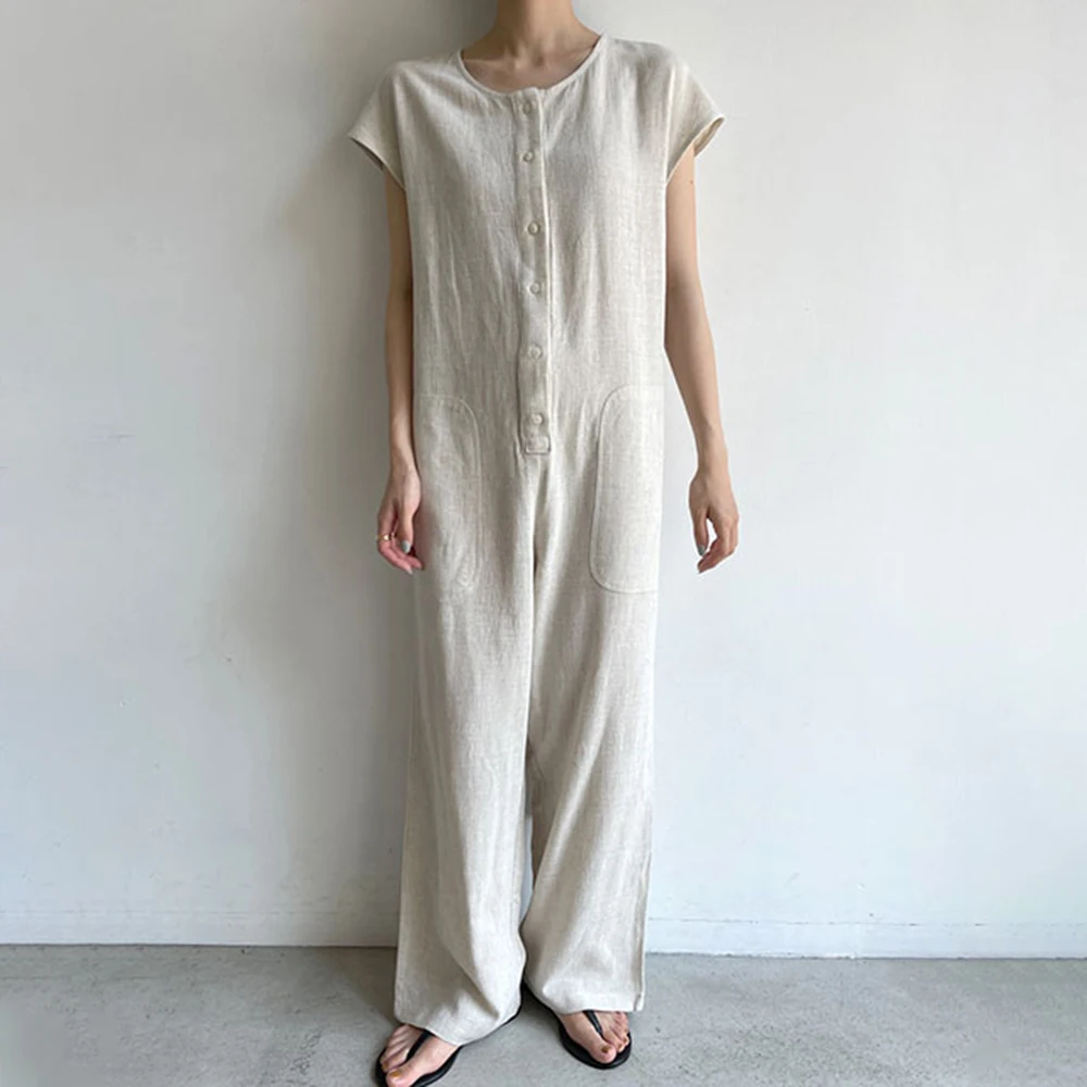 

Комбинезон женский цельный, повседневный ромпер с широкими штанинами в Корейском стиле, Ромпер большого размера с карманами, на пуговицах, ...