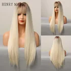 Длинные прямые синтетические парики henmargu, парик из коричневых и платиновых светлых волос с эффектом омбре и челкой для женщин, термостойкий парик для косплея