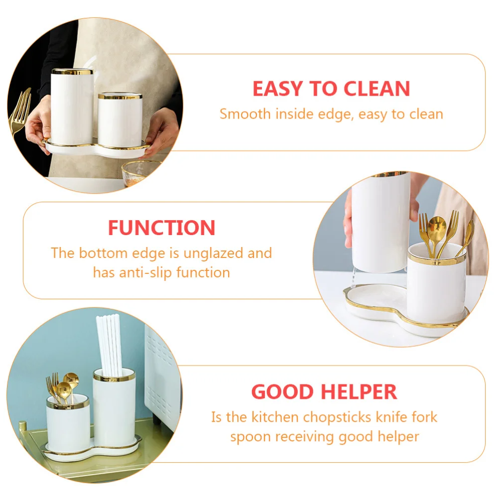 

1 Set Ceramic Chopsticks Storage Holder Home Drain Tableware Rack (White)