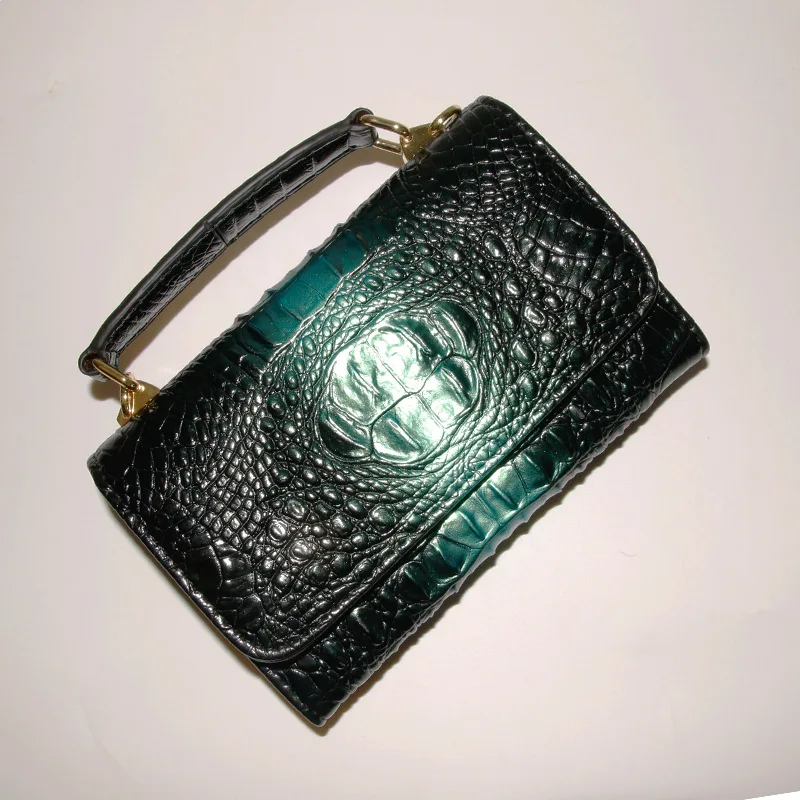 Large Croc Green Дизайнерские сумки на плечо из натуральной кожи питона и змеиной кожи, сумка через плечо на цепочке, новая модная трендовая сумка - Цвет: Large Croc Green