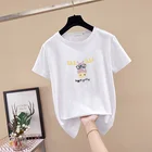 Летняя модная новая повседневная женская свободная футболка с короткими рукавами, блузка с круглым вырезом и мультяшным принтом оленя, пуловер