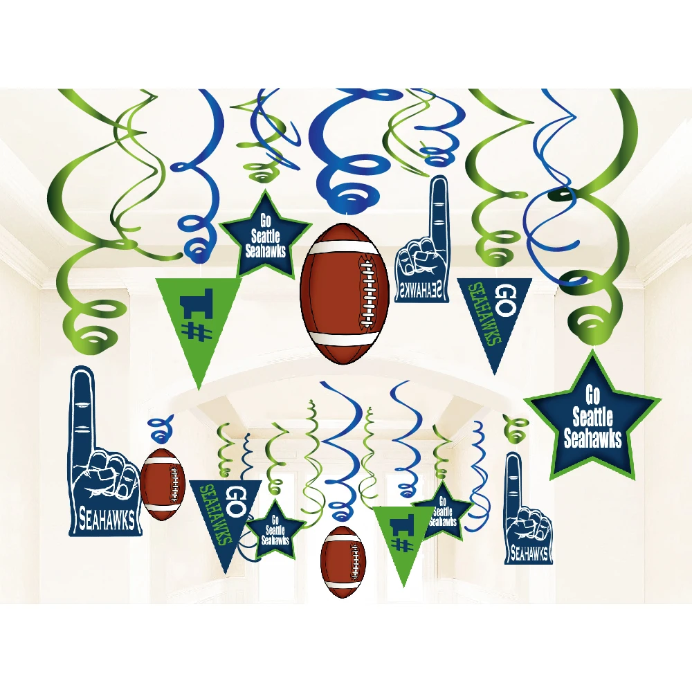 

30pcs Go Seahawks Foil Spirals Hanging Swirl PVC Football Sports Party Decorations Kids Birthday Party Backdrops Ornaments