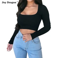 women autumn solid color knitted blouse crop tops shirts sweaters pullover bodycon skinny slim fit long sleeve new 2021 fashion