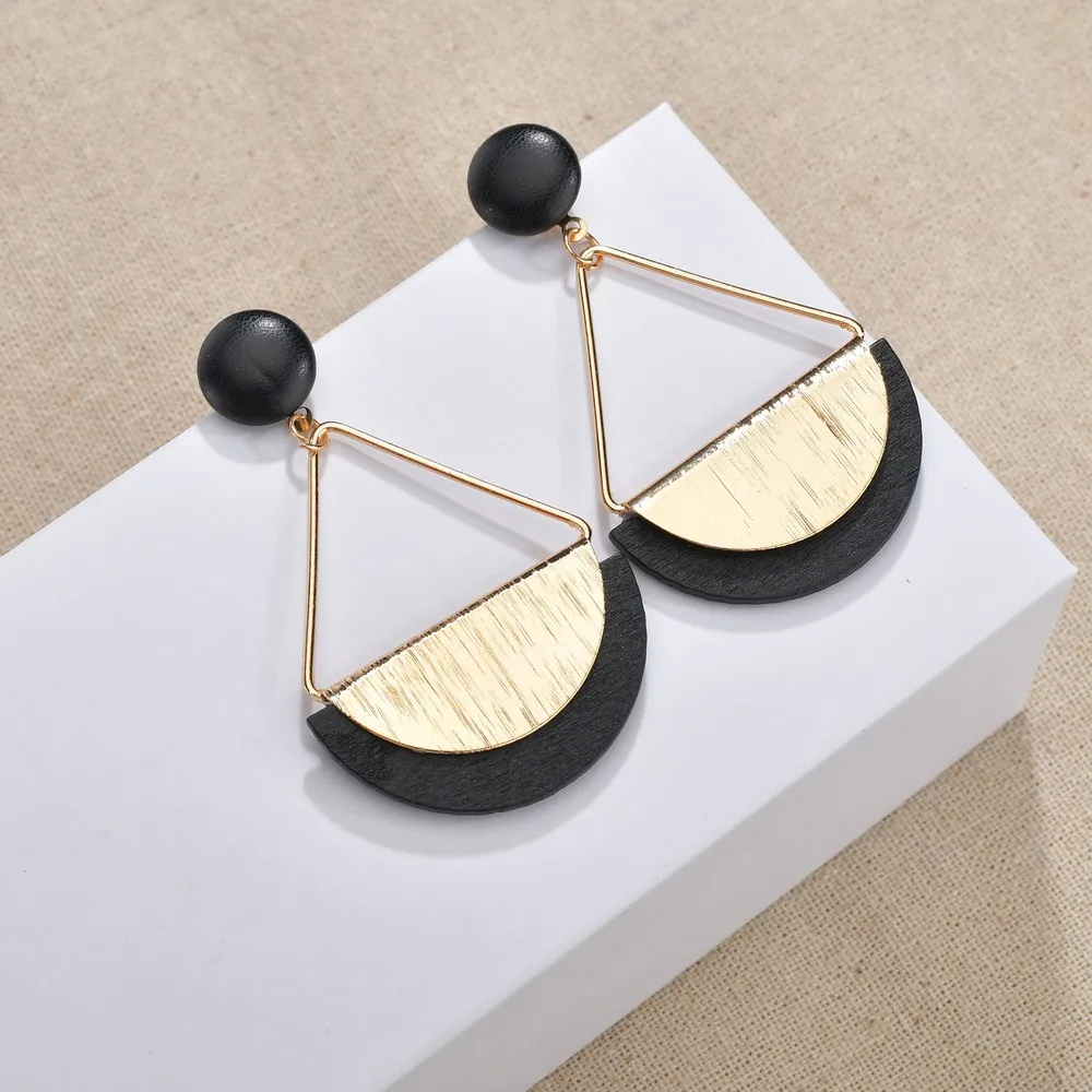 MissCyCy 2019 Корея горячая Распродажа серьги полукруглый деревянная серьга