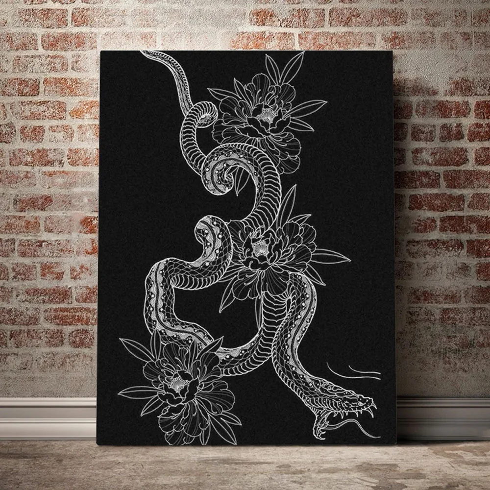 Черная змея тату Тотем эстетика холст живопись декор настенные художественные