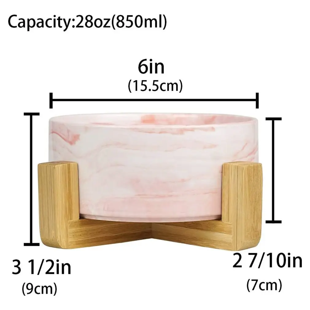 

7 Colors Pet Bowl Ceramic Type Protecting Cervical Spine Durable And Practical Convenient Pet Single Bowl + Wooden Frame