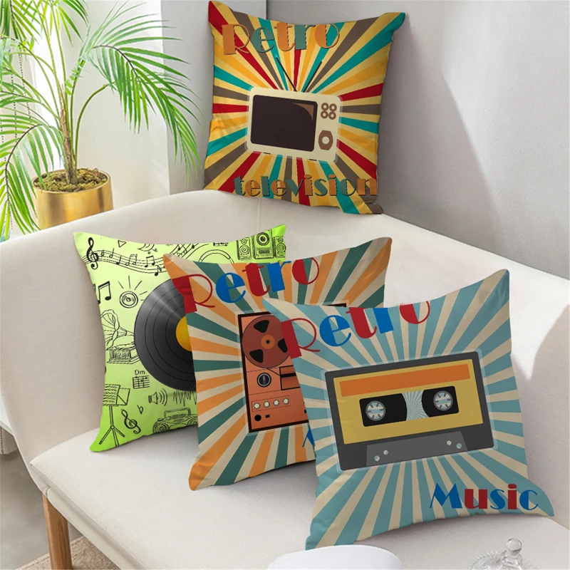 

Fuwatacchi Concert Hall Bar Decoration Retro Throw Pillow Cases Video Disk Record Sofa Chair Car Seat Cushion Cover Cojines