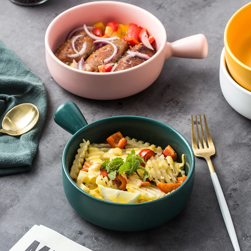 Rice bowl Nordic wind with handle baking pasta plate simple household tableware noodle salad Q127 | Дом и сад