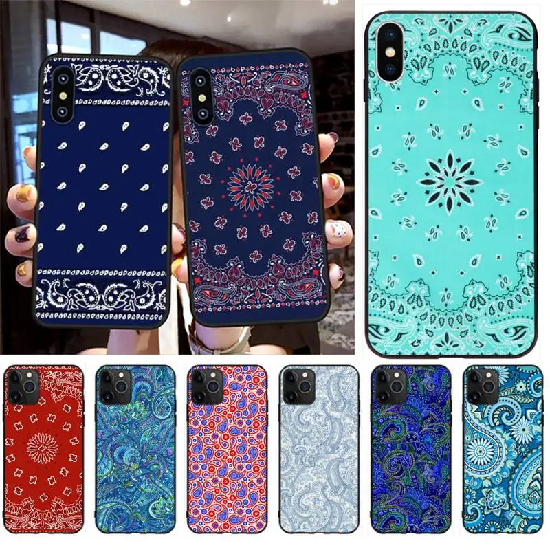 

CUTEWANAN Royal Blue Bandana Paisley Soft Silicone Black Phone Case for iPhone 11 pro XS MAX 8 7 6 6S Plus X 5S SE 2020 XR case