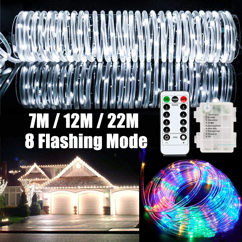 

LED Rope Strip Lights Remote Control Battery Operated 12/22M Outdoor Christmas Fairy String Light for Garden Party Wedding Decor