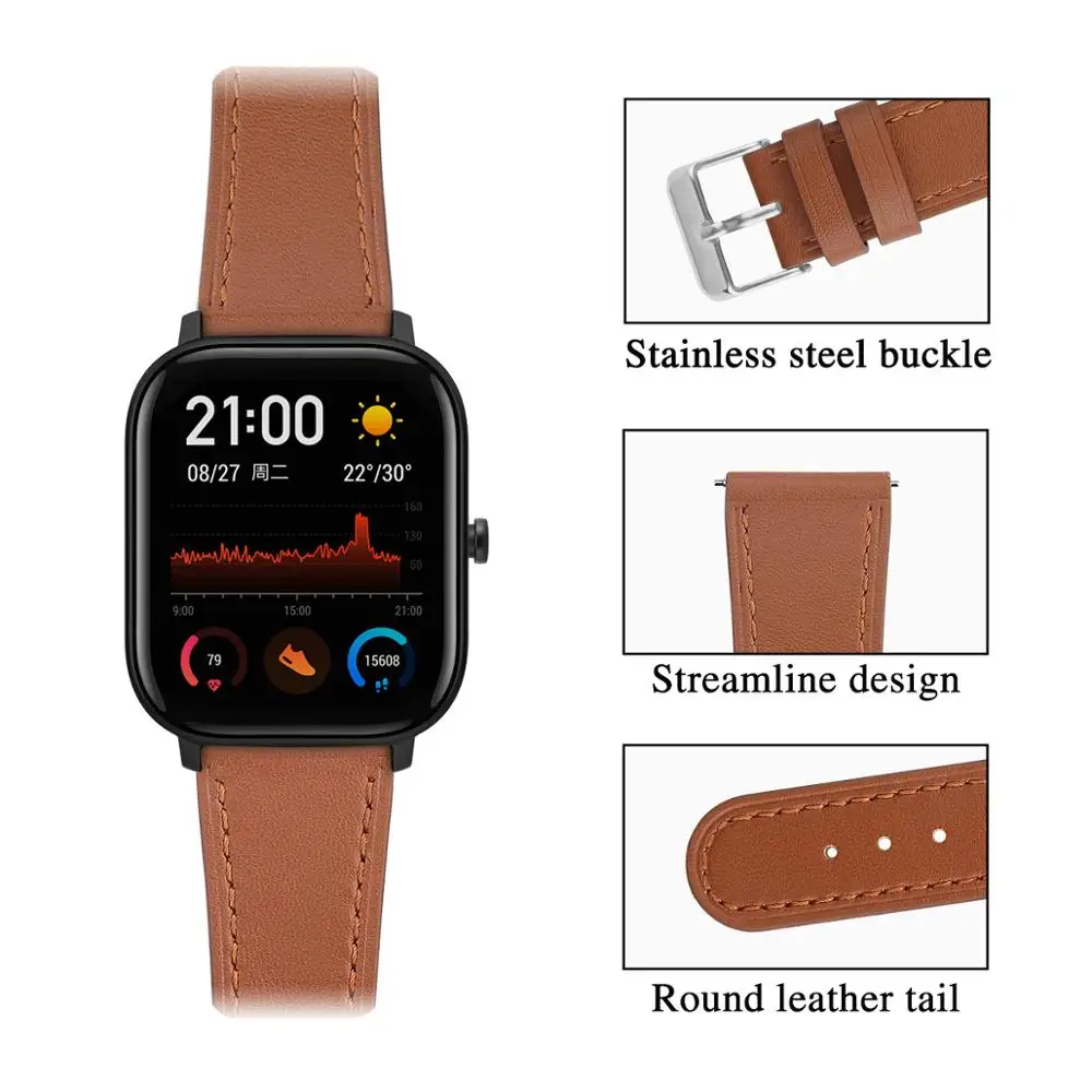 Ремешок из натуральной кожи для умных часов Huami Amazfit GTS 2019 дышащий Цветочная