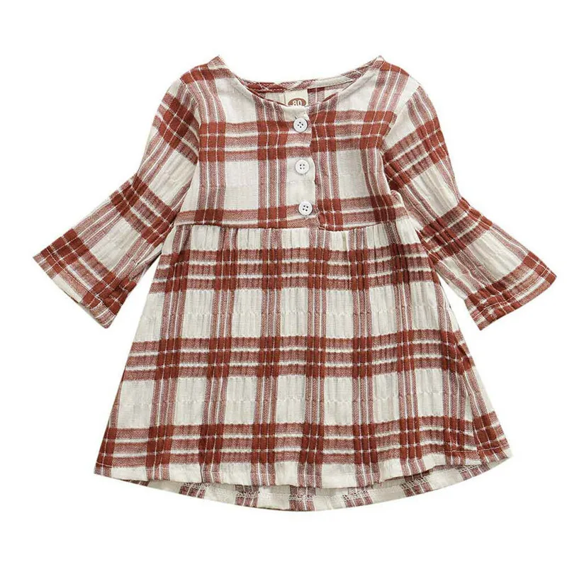 Детское клетчатое платье с длинным рукавом популярное весенне осеннее в стиле