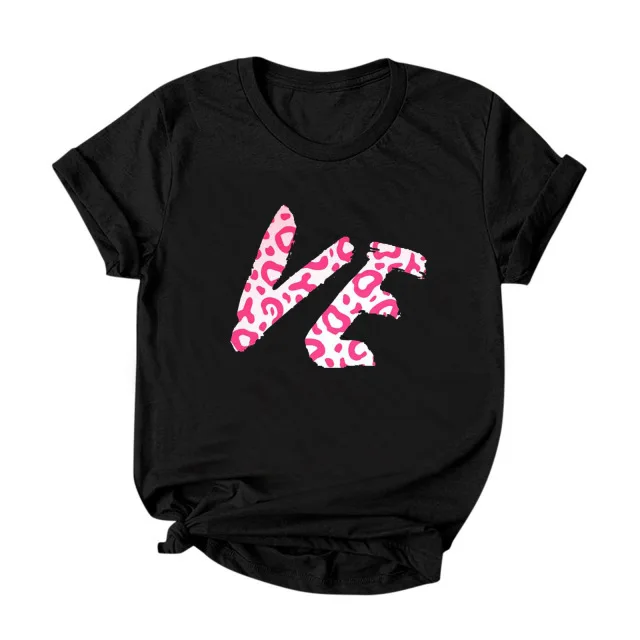 

Splicing Leopard Love Letter Print Couple T Shirt Lovers Short Sleeve O Neck Loose Tshirt Women Man Tee Shirt Tops Clothes