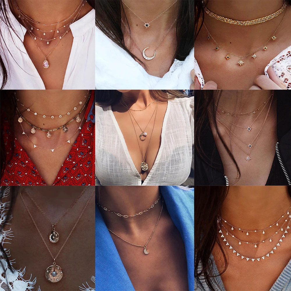 Винтажное модное многослойное ожерелье в стиле бохо для женщин Многоэлементная