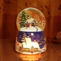 resin music box crystal ball snow globe lights christmas gift with speaker house spinning crafts creative desktop home decor