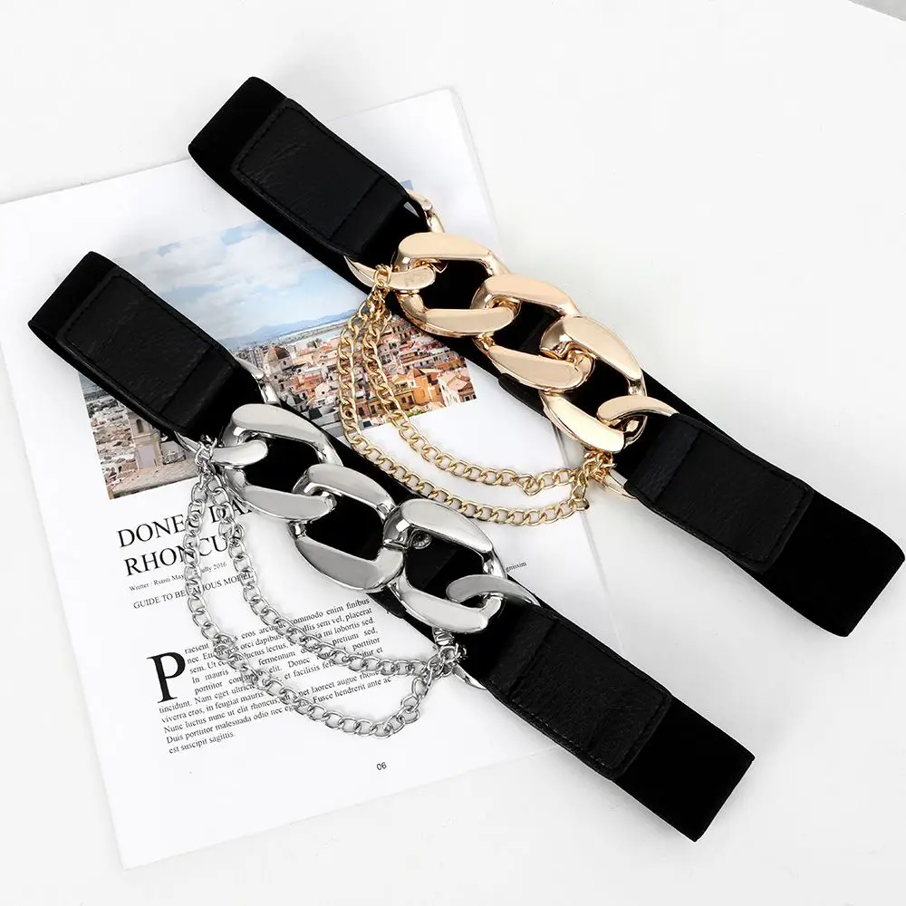 

Clothing Decoration Waist Belts Stretch Adjustable Decorative Waistband with Chain Waist Strap Elastic Belts