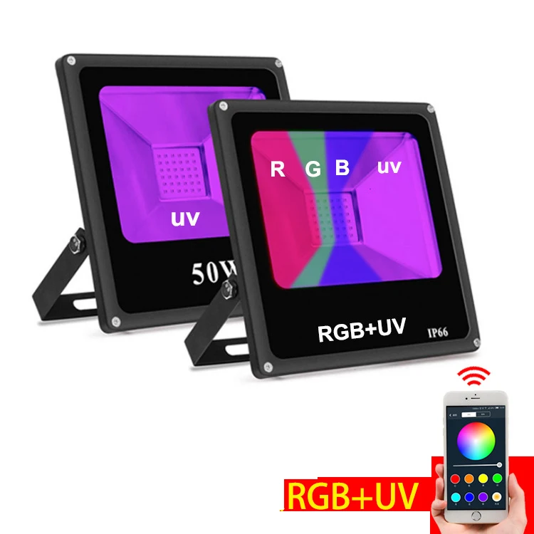 УФ + RGB Светодиодный прожектор водонепроницаемый IP66 395 нм 2 шт.|Прожекторы| |