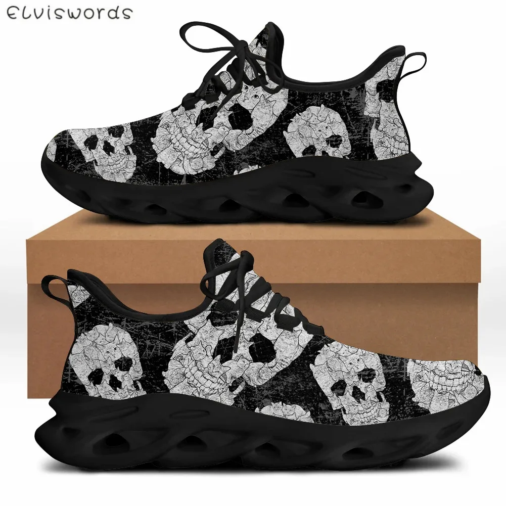 

ELVISWORDS Sugar Skull Prints Men's Mesh Sneakers Spring Wear-resistant Gothic Skull Design Boys Walking Footwear Zapatos Mujer