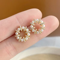 hot sale elegant simple imitation pearl circle earring for women aaa cubic zircon bella transparent cz stud earrings pendant