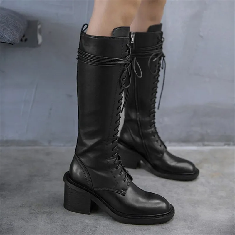 Сапоги PXELENA до колена из бычьей и искусственной кожи для верховой езды женские