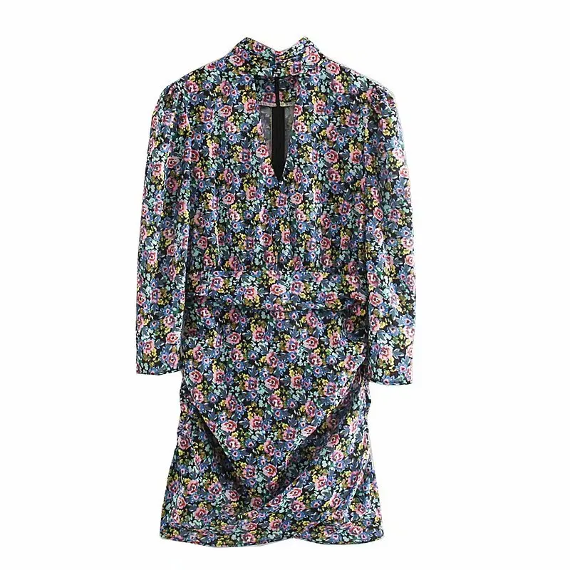 Женское винтажное Плиссированное мини платье с цветочным принтом элегантные