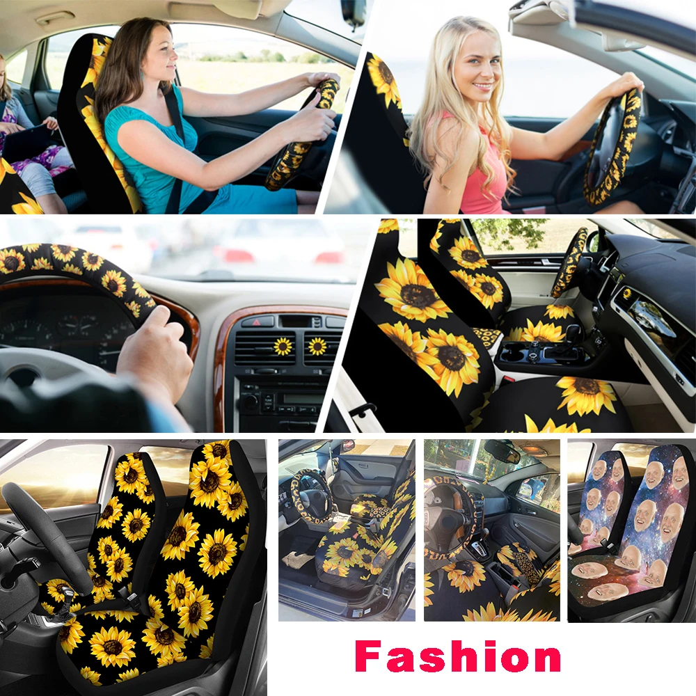 

INSTANTARTS 3D Cool Animal Wolf Printed Car Seat Covers Fit Most Auto Interior Accessories Front Seat Protector Cushion Covers
