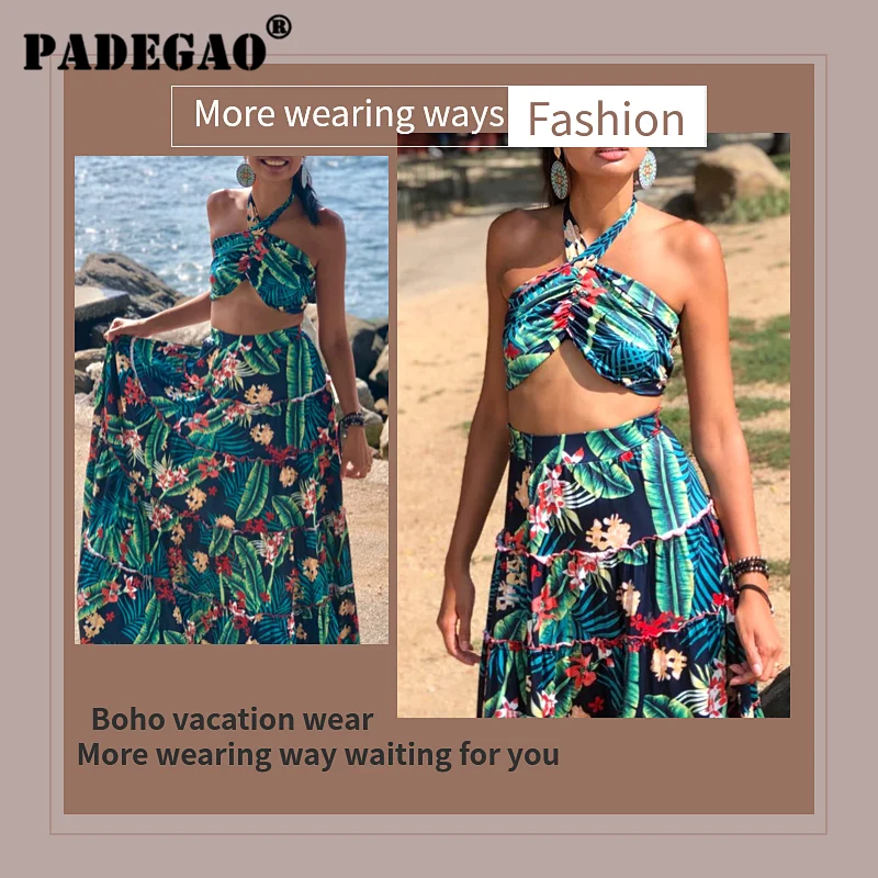 PADEGAO Boho Сексуальный Женский комплект из двух предметов укороченный топ с