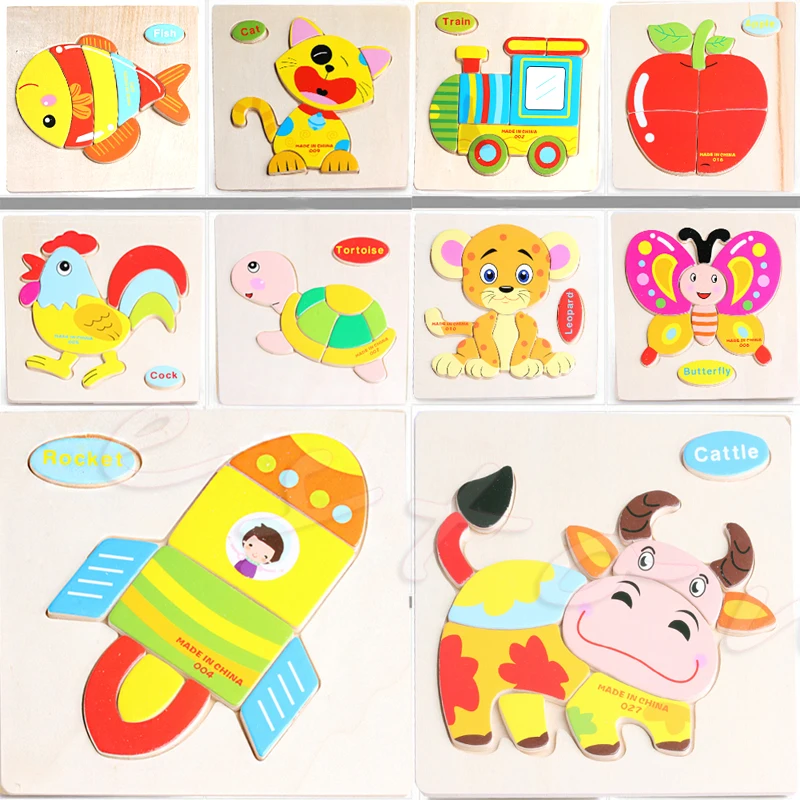 

Wooden Blocks Animals Fruit Kid Children Educational Toy Puzzle Cartoon For Baby