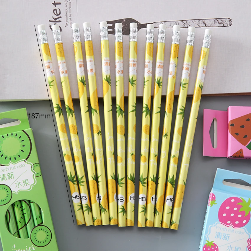 

FREE SHIPPING10packs/lot Creative Cartoon Cute Kawaii Fresh Fruit Drawing Stationery Wood With Rubber Lead-free Poison