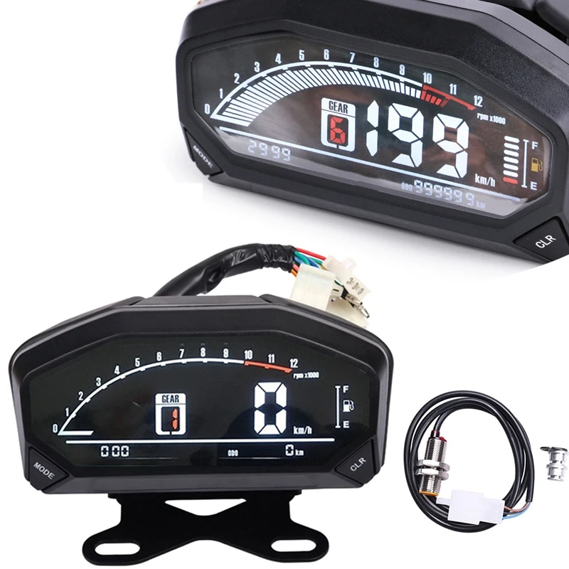 Universal Motorcycle Digital Meter LCD Speedometer Odometer RPM Tachometer W/Bracket for 1 2 4 Cylinders Adjust | Автомобили и