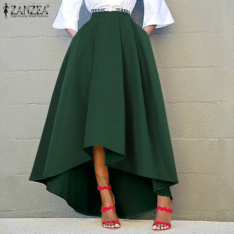 

Asymmetrical Elegant Skirts ZANZEA Women Casual Solid Robe Hight Waist Zipper Faldas Saia Summer Holiday Party Skirts