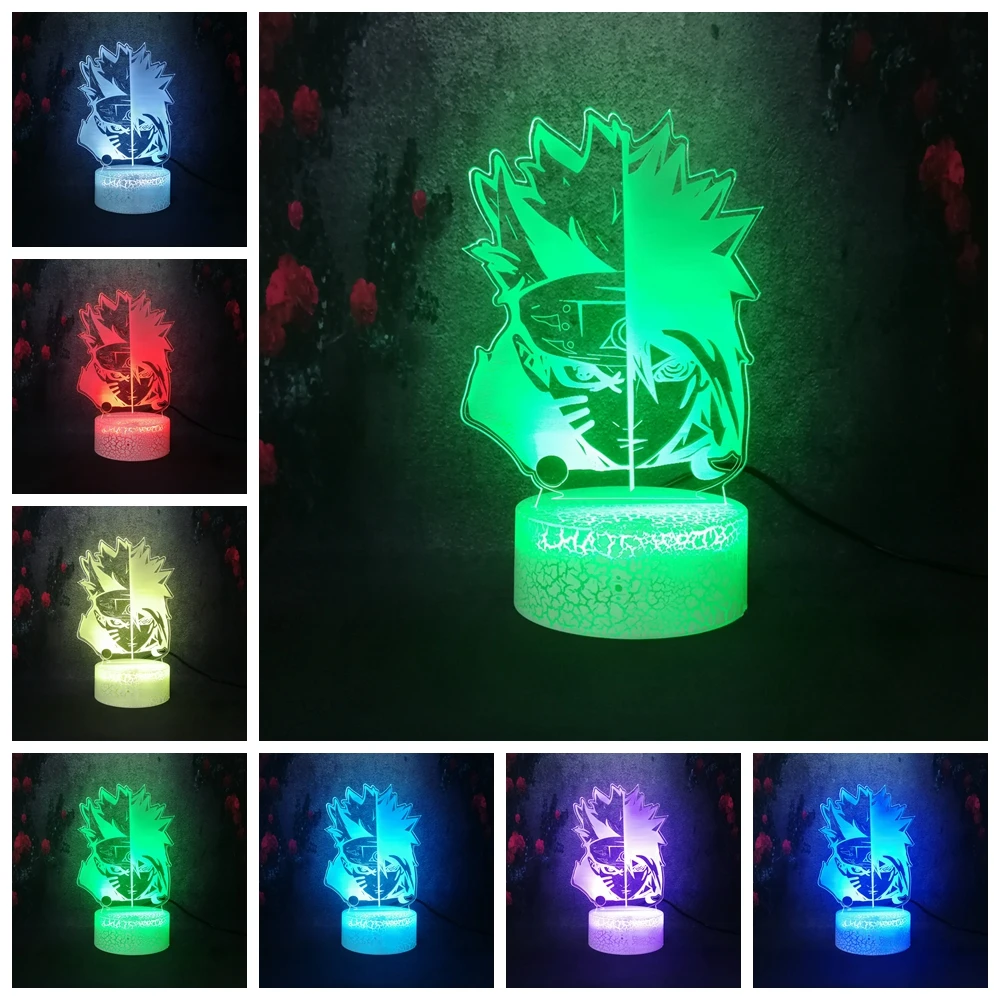 Новинка 2020 хит продаж игровой веер Наруто RGB настольная лампа 3D Uaumaki Какаши Саске