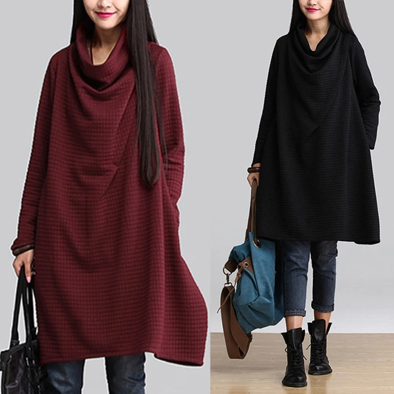 Винтажное платье с капюшоном и высоким воротником женский сарафан в клетку ZANZEA