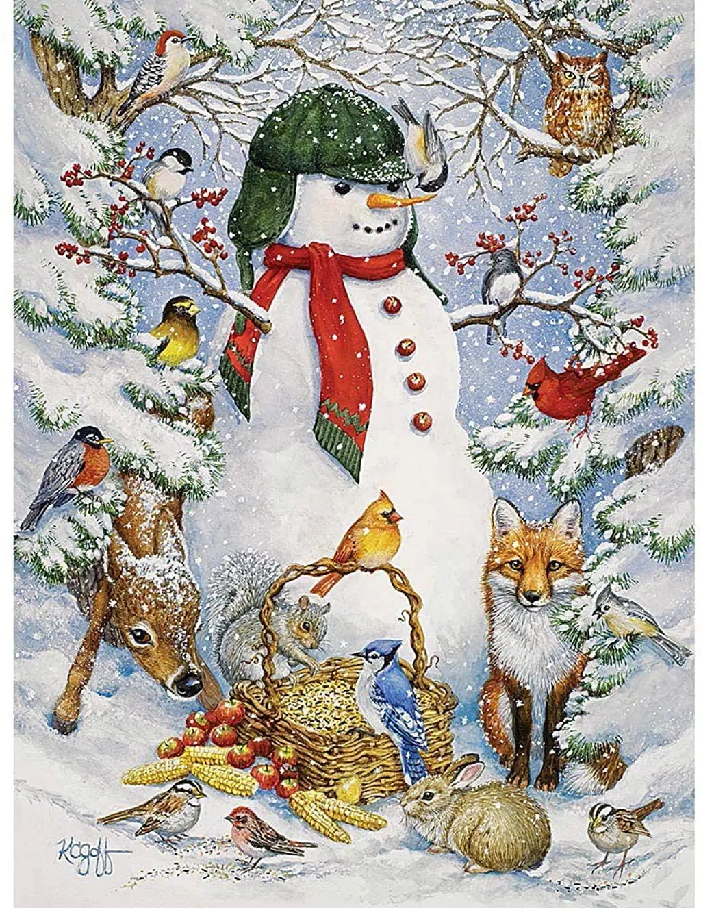 

1000 Piece Jigsaw Puzzle for Adults - Woodland Snowman - 1000 Pc Snowy Winter Scene Jigsaw Educational Toys Kids Toys