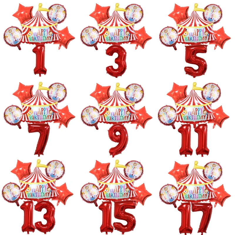 

Red Circus Birthday Tent Balloons Set 32inch Foil Number Balloons Animal Theme Party Children's Birthday Party Decorations Kids