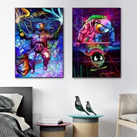 creative graffiti poster astronaut in space suit opens champagne abstract wall art canvas painting decor accesories for home