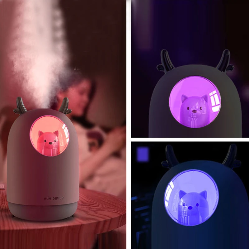 

Home Appliances USB Humidifier 300ml Cute Pet Ultrasonic Cool Mist Aroma Air Oil Diffuser Romantic Color LED Lamp Humidificador