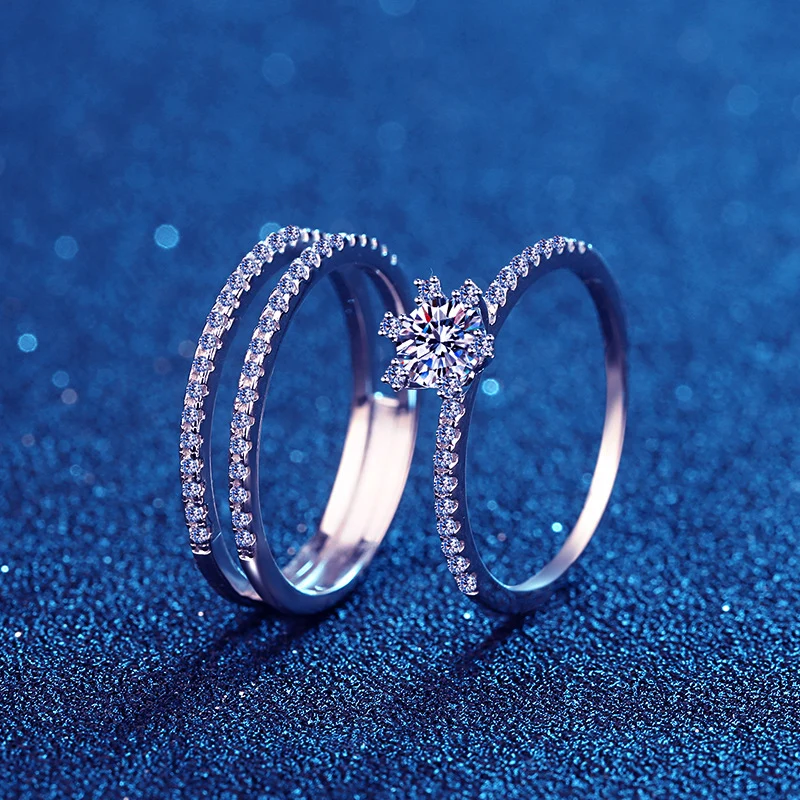 2pcs Diamond Rings Set Solid 0.5ct VVS1 Moissanite 14k White Gold 925 Sterling Silver Bridal Engagement Ring Wedding Band Sets