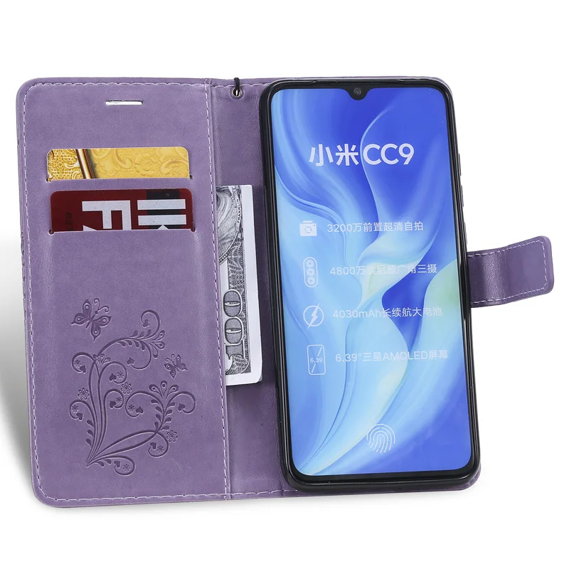 Чехол Кошелек с бабочкой для Xiaomi MI A3 Lite MI9 CC9 чехол книжка из ТПУ кожаный CC9E
