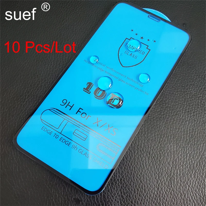 Suef 10 шт./лот 10D Защита экрана для iPhone 6 6s 7 8 Plus X Xs Max Xr 11 Pro HD 9H закаленное стекло