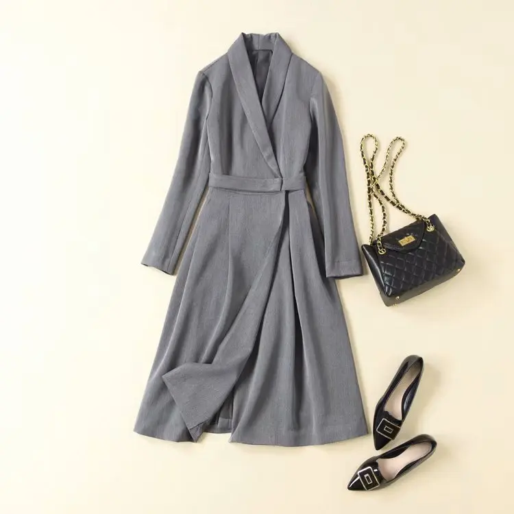 Женское винтажное платье миди Tingfly однотонное серое трапециевидной формы в стиле