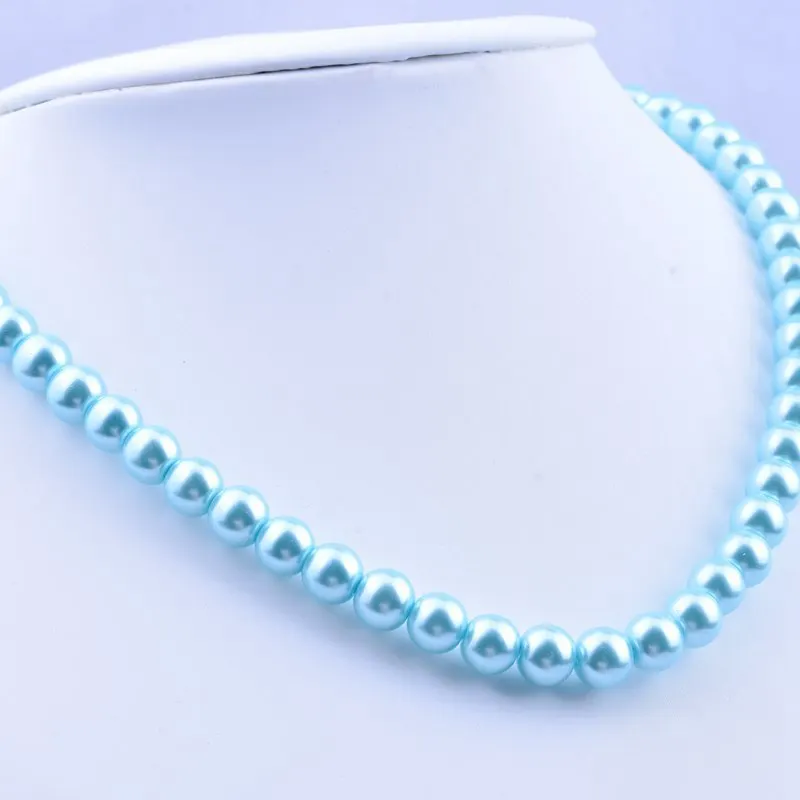 

2021New ladies fashion trend 8mm multicolor glass paint imitation pearl necklace clavicle chain simple short necklace wholesale