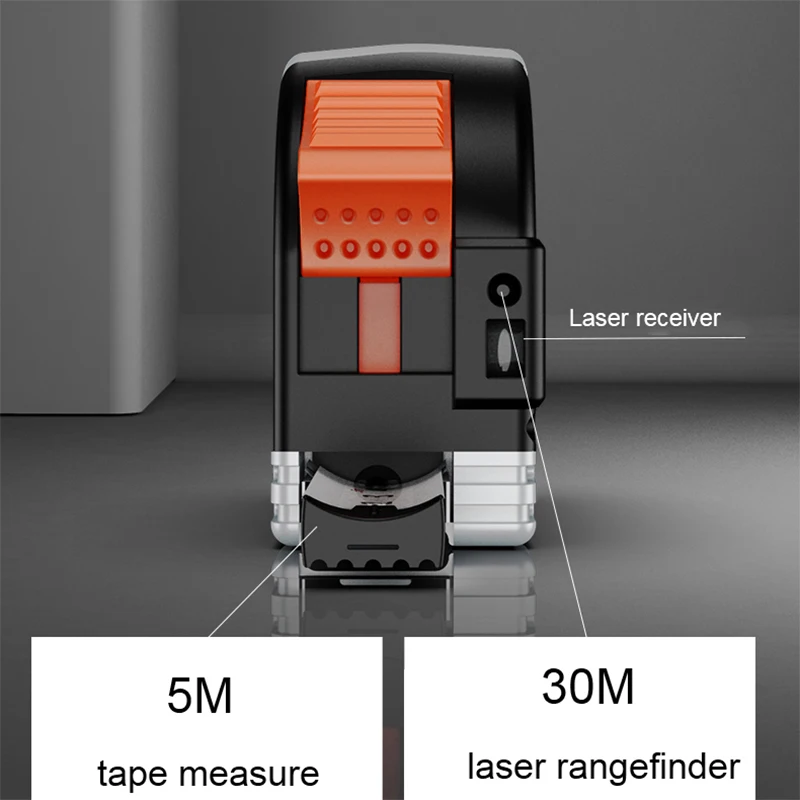 

JRTMFG Laser Distance Meter Multifunctional USB Charging Digital Display 30m+5m Tape Portable Laser Tape Measurer Rangefinder