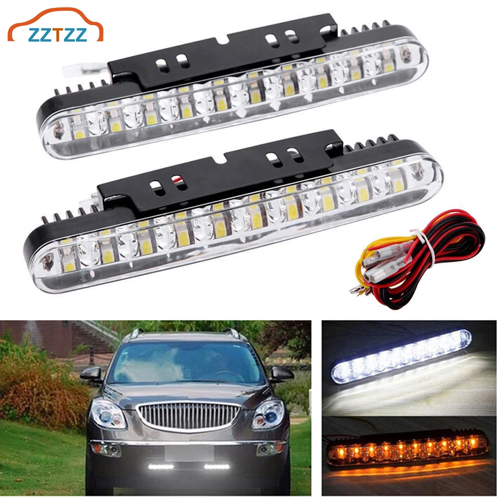 

2023 2Pcs/Set Car SUV Trucks 12V 30 LED Daytime Running Light Driving Lamp White DRL Amber Turn Signal Fog Lamp Bright Strip