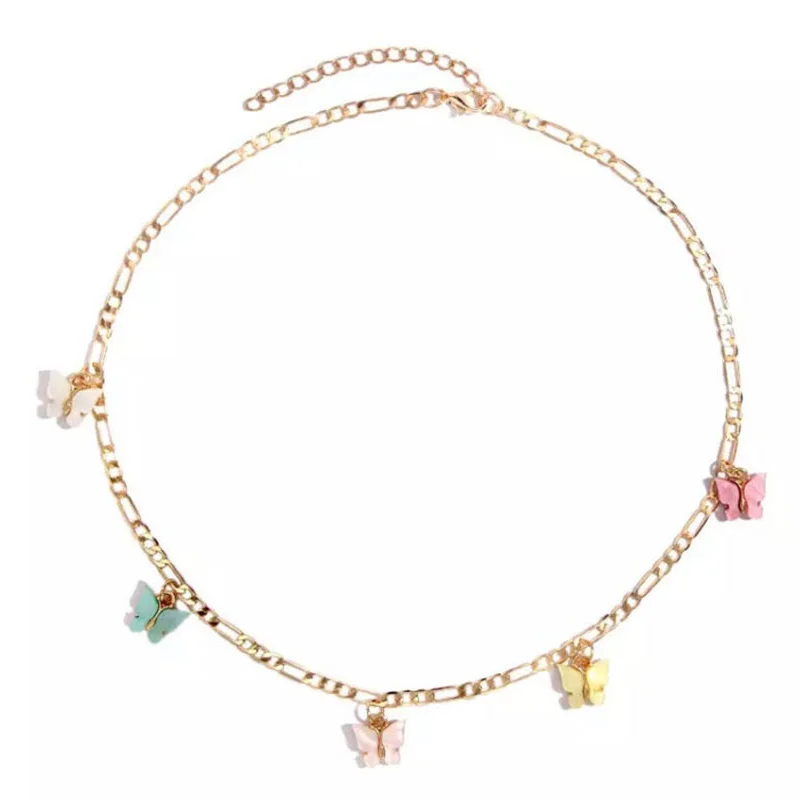 

New Vintage Fashion Gold Color Choker Necklace Butterfly Acrylic Color Tassel Necklaces for Women Necklace Boho Jewelry Gift