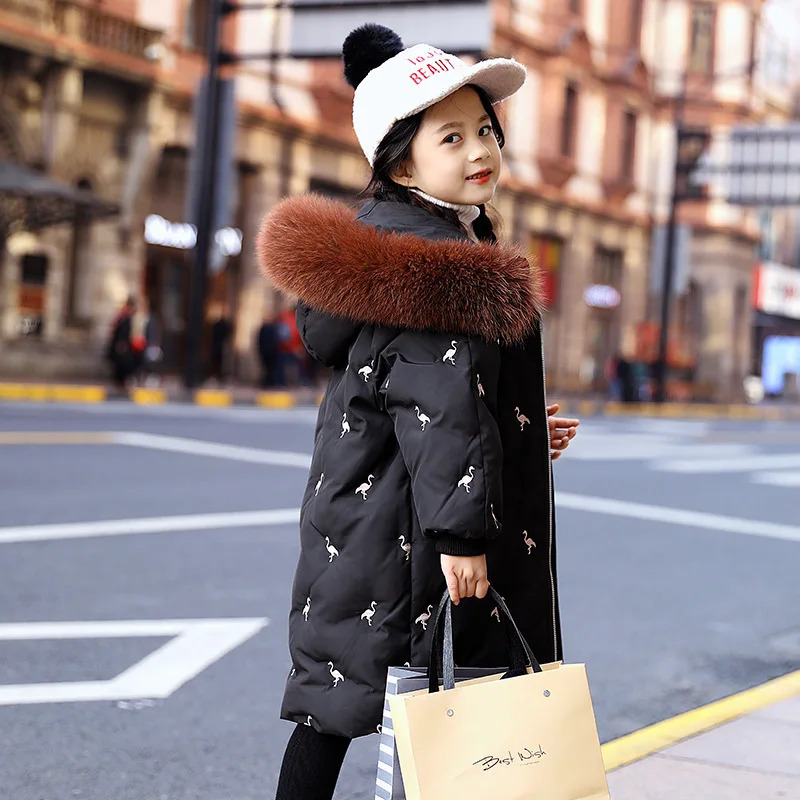 Детское зимнее пальто для девочек парка с капюшоном и натуральным мехом Детский