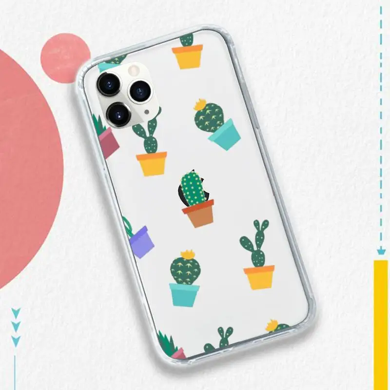 

Lovely kawaii Cartoon cactus Phone Case Transparent soft For iphone 5 5s 5c se 6 6s 7 8 11 12 plus mini x xs xr pro max