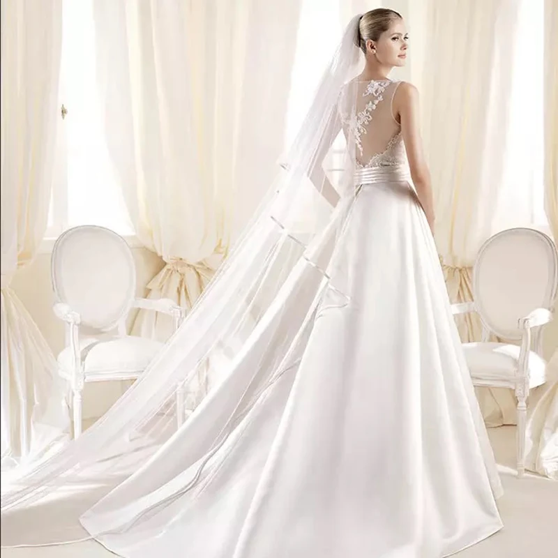Женская Длинная свадебная фата 2 слоя Фата с расческой свадебные ленты верхний